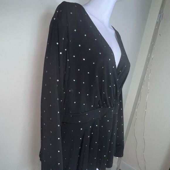 Bloomchic‎ Black with Silver Sparkle Dots Surplus Peplum Blouse - Picture 4 of 10